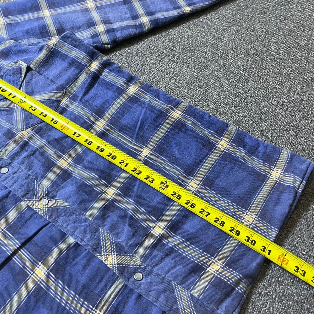 Vintage Wrangler Western Shirt Jacket Large Blue Plaid Quilted Pearl Snap 90s - Picture 11 of 13